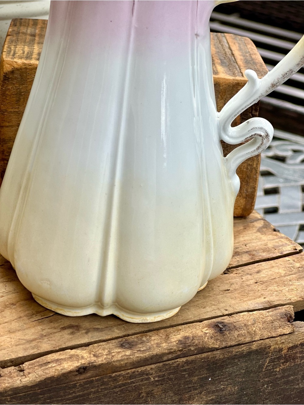 Antique Art Nouveau Floral Pitcher Pink  and Green Lily Blossom Form 1900 1920 - Picture 6 of 11
